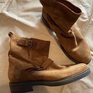 EUC J. CREW Women’s Brown Suede Mid Calf Boots Sz 8 Buckle Casua